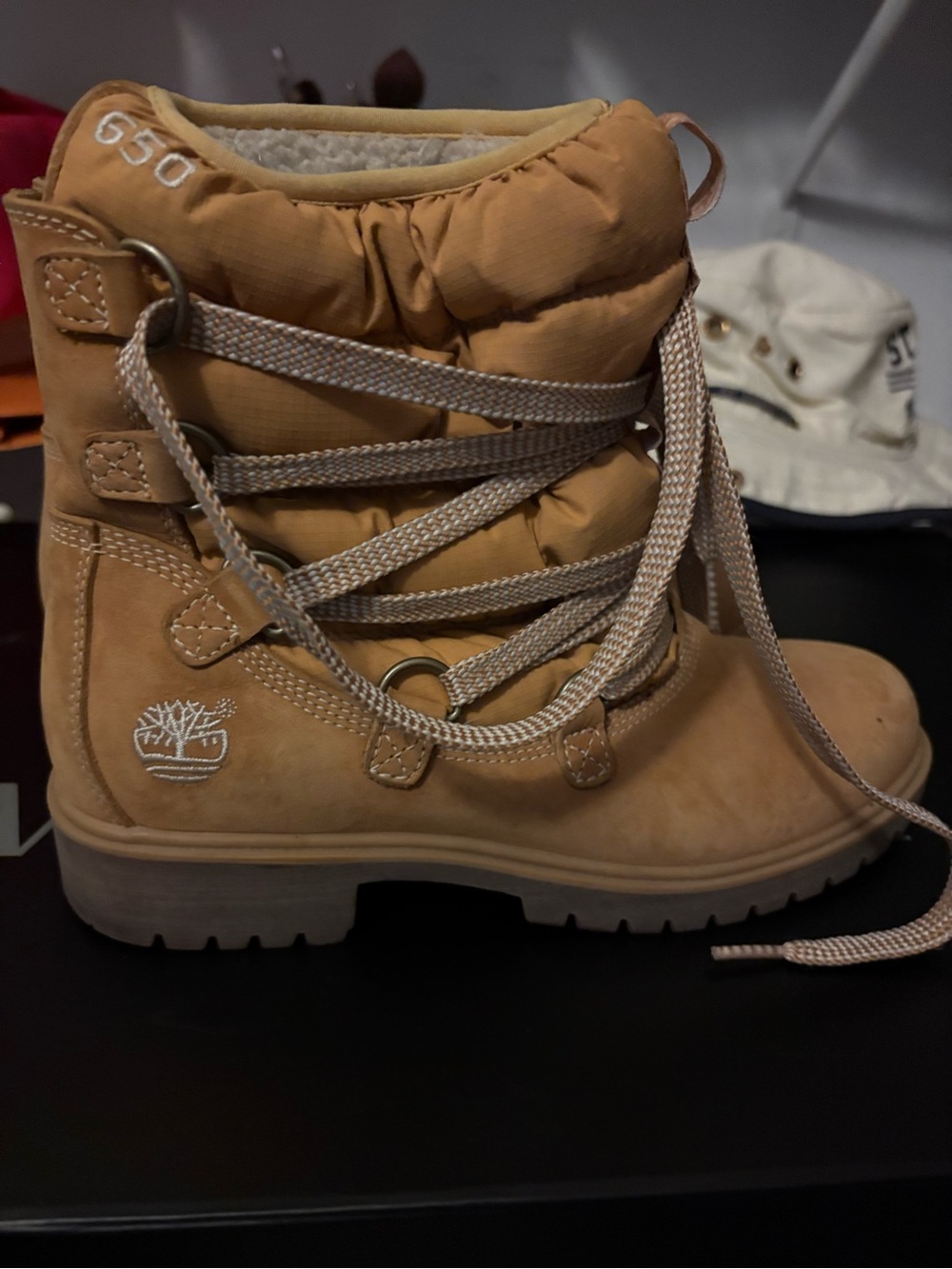 Timberland Women's Wheat Lace-Up Puffer Collar Boot